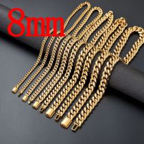 Fashion Gold 8mm24 Inches 61cm Stainless Steel Geometric Chain Men's Necklace