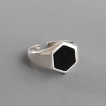 Fashion Silver Metal Epoxy Hexagon Ring