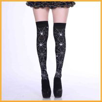 Fashion Spider Web Textile Print Over The Knee Socks