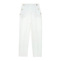 Fashion White Button-breasted Straight-leg Trousers