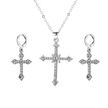 Fashion Silver Geometric Diamond Cross Necklace And Earrings Set