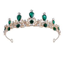 Fashion Golden Green Alloy Diamond Geometric Crown