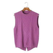Fashion Purple Crew Neck Pullover Knit Slit Vest