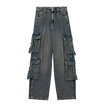 Fashion Washed Blue Denim Pocket Cargo Denim Trousers