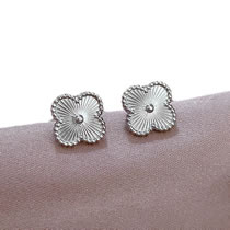 Fashion Silver Titanium Steel Clover Earrings For Men
