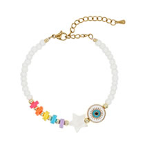 Fashion Gold Rice Bead Polymer Clay Beaded Five-pointed Star Oil Drop Eye Bracelet