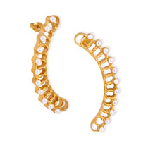 Fashion Gold Asymmetric Geometric Cutout Pearl Stud Earrings