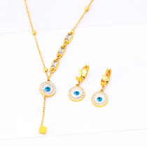 Fashion Necklace + Earrings Titanium Steel Square Diamond Set Diamond Eyes Y Necklace Earrings Set