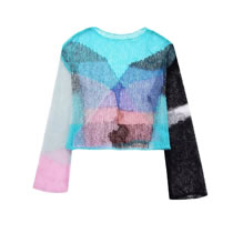 Fashion Color Matching Color-block Open-knit Top