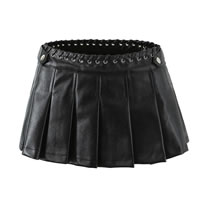 Fashion Black Pu Wide Pleated String Skirt