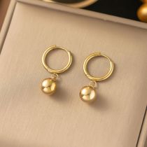 Fashion Gold Titanium Steel Ball Hoop Earrings