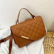 Fashion Brown Pu Rhombus Flip Crossbody Bag
