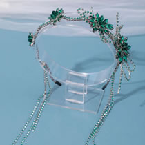 Fashion Green Geometric Rhinestone Braided Tassel Headband