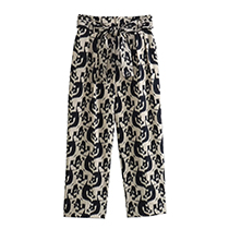 Fashion Black Polyester Print Lace-up Trousers