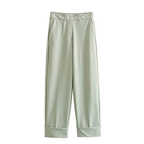 Fashion Green Polyester Rolled Straight Leg Trousers