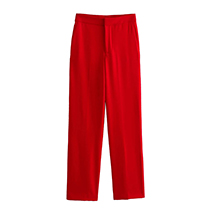 Fashion Red High Waist Straight-leg Trousers