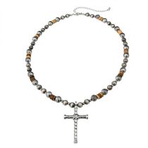 Fashion Silver Geometric Beaded Cross Necklace For Men
