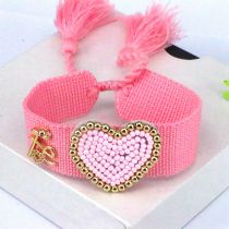 Fashion Pink Beads Woven Heart Letter Webbing Tassel Bracelet