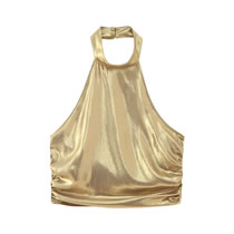 Fashion Gold Metal Halter Neck Pleated Top