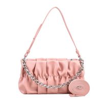 Fashion Pink Pu Pleated Chain Crossbody Bag