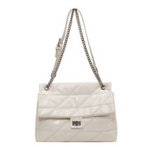 Fashion Off White Pu Embroidered Thread Chain Large Capacity Lock Messenger Bag
