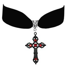 Fashion 4# Alloy Diamond Cross Velvet Necklace