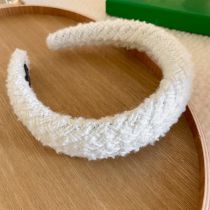 Fashion Headband - White Plush Woven Wide Brim Headband