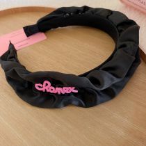 Fashion Headband - Black Fabric Letter Pleated Wide-brimmed Headband