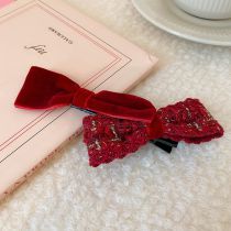 Fashion 21#duckbill Clip-wine Red Fabric Bow Hair Clip