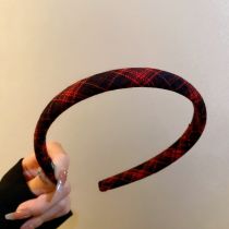 Fashion 4# Headband - Red Fabric Plaid Thin Edge Headband