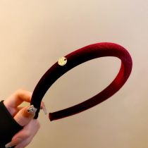 Fashion Headband-wine Red Metal Medallion Velvet Thin Edge Headband