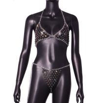 Fashion Black Geometric Diamond Halter Neck Cutout Lingerie Set