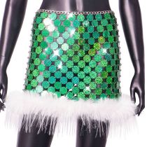 Fashion Dazzling Green Skirt Round Sequined Frayed Skirt