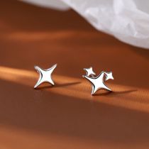 Fashion Silver Metal Four-pointed Star Stud Earrings