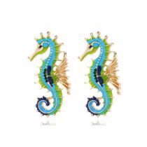 Fashion Color Alloy Diamond Drop Oil Seahorse Stud Earrings