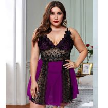 Fashion Purple Lace See-through Suspender Nightdress Set