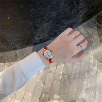 Fashion Red Belt Alloy Round Dial Strap Watch