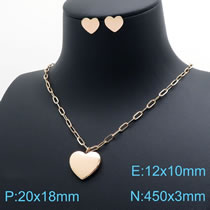 Fashion Rose Gold Titanium Steel Heart Stud Earrings Necklace Set