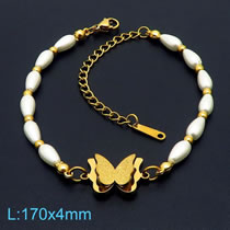 Fashion Gold Bracelet Kb169428-ksp Titanium Steel Pearl Chain Butterfly Bracelet