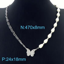Fashion Steel Color Necklace Kn236646-ksp Titanium Steel Pearl Chain Butterfly Necklace
