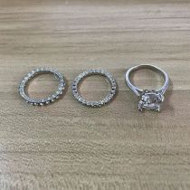 Fashion Alloy Ring Three Piece Set Copper And Diamond Geometric Ring Set