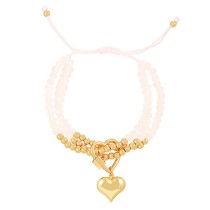 Fashion White Layered Copper Resin Beaded Heart Charm Braided Bracelet