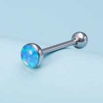 Fashion Blue (2 Pieces) Stainless Steel Round Opal Piercing Tongue Nail