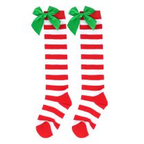 Fashion 33#red And White Wide Strip/green Knot Children's Bow Polyester Christmas Stockings  Polyester
