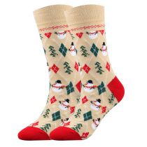 Fashion Beige Snowman 6# Christmas Cotton Socks  Cotton
