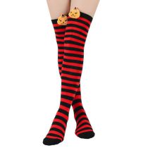 Fashion Black Red Strip/pumpkin 1 Halloween Card Via Knee Socks  Polyester %28polyester%29