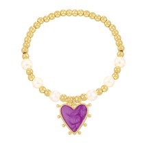 Fashion Purple Copper Drip Oil Heart Charm Beaded Pearl Bracelet