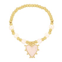 Fashion White Copper Drip Oil Heart Charm Beaded Pearl Bracelet