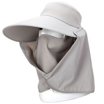 Fashion Grey Polyester Large Brim Mask With Neck Protector Integrated Sun Hat