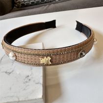 Fashion Khaki Geometric Wide-brimmed Headband With Diamonds And Pearls